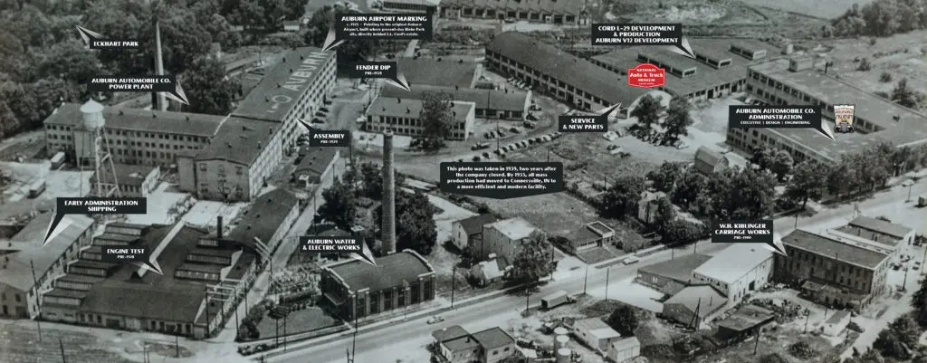 Black and white map of the Auburn Automobile Company layout